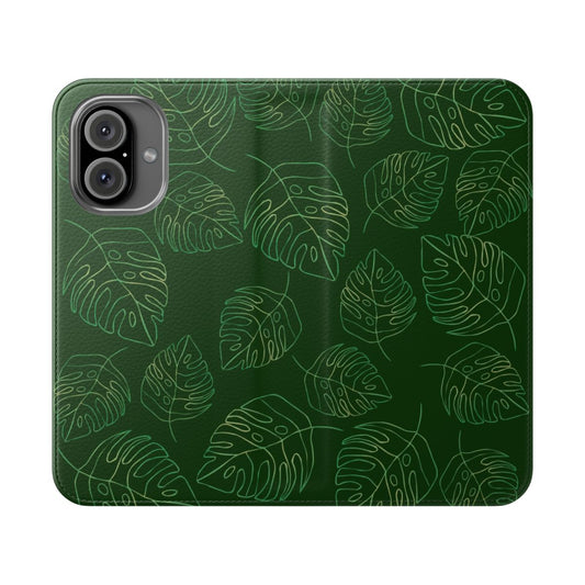 Fine Line Monstera Green Wallet Case