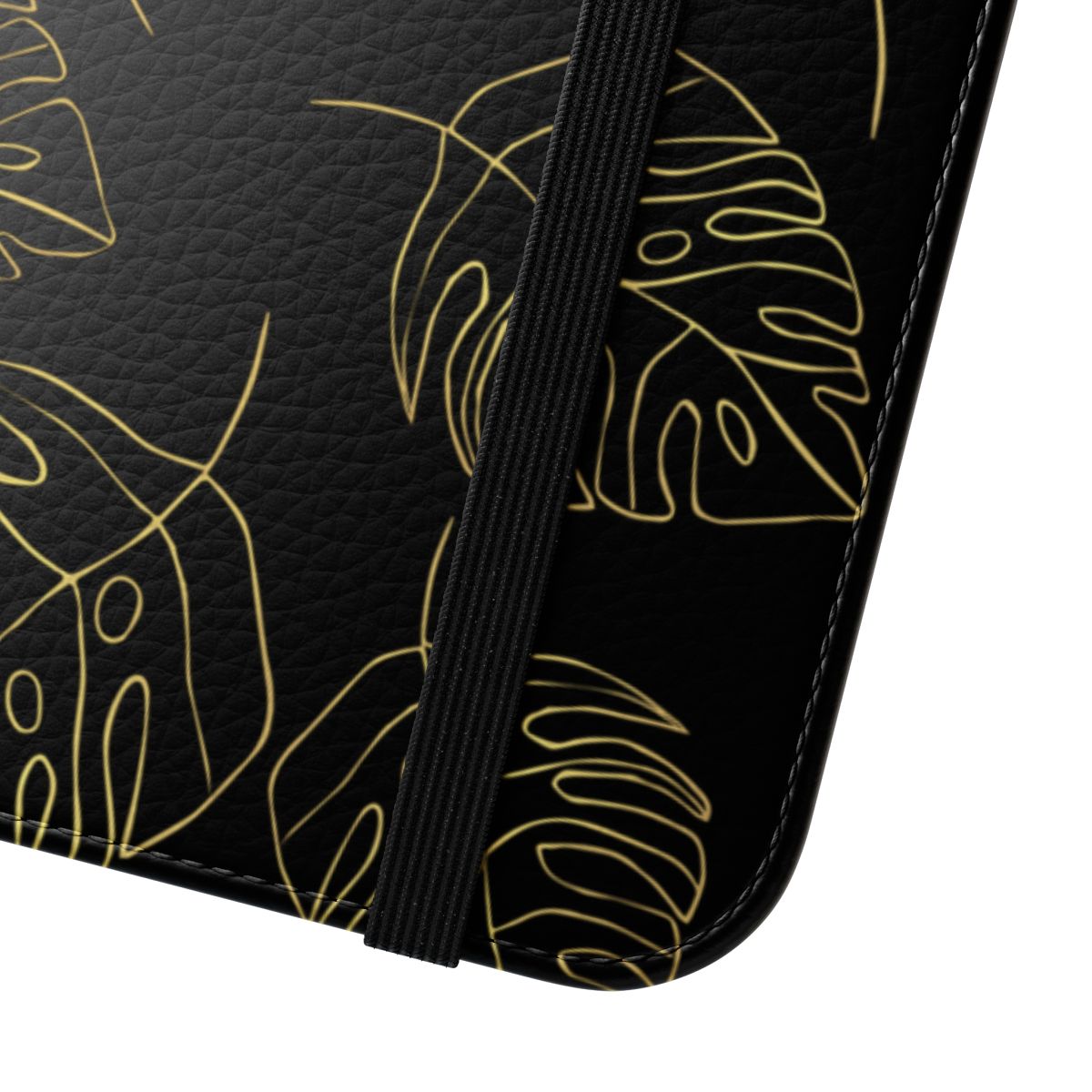 Fine Line Monstera Black Wallet Case