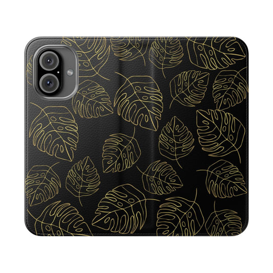 Fine Line Monstera Black Wallet Case