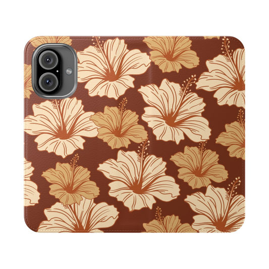 Brown Hibiscus Wallet Case