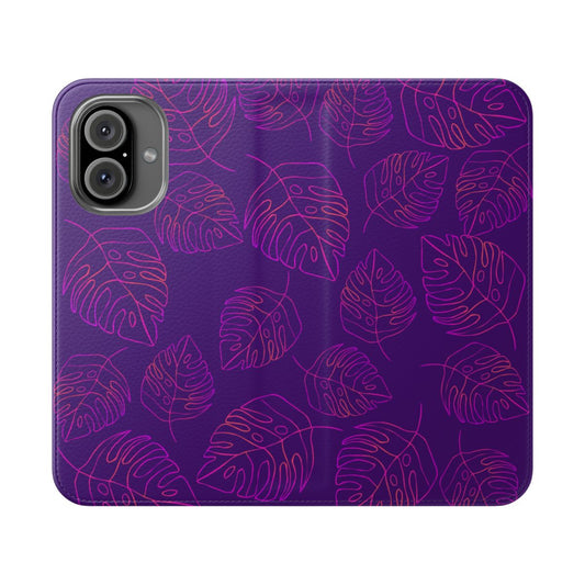 Fine Line Monstera Purple Wallet Case