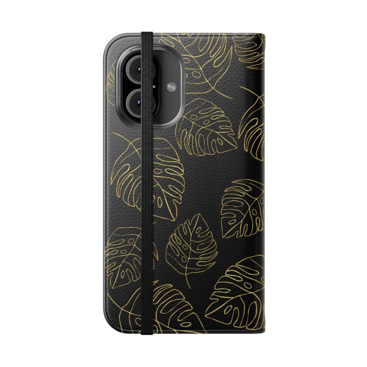 Fine Line Monstera Black Wallet Case