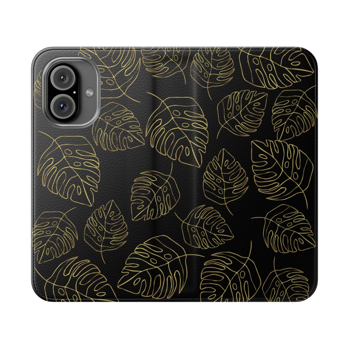 Fine Line Monstera Black Wallet Case