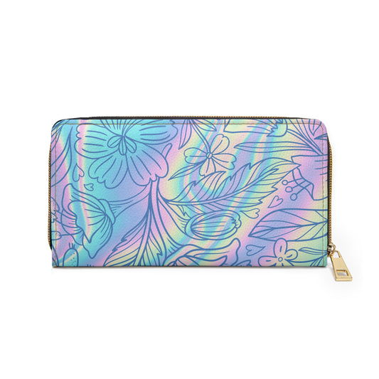 Iridescent Floral Zipper Wallet